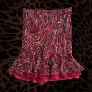 Vintage The Limited Pink and Black Paisley Ruffle Hem Skirt